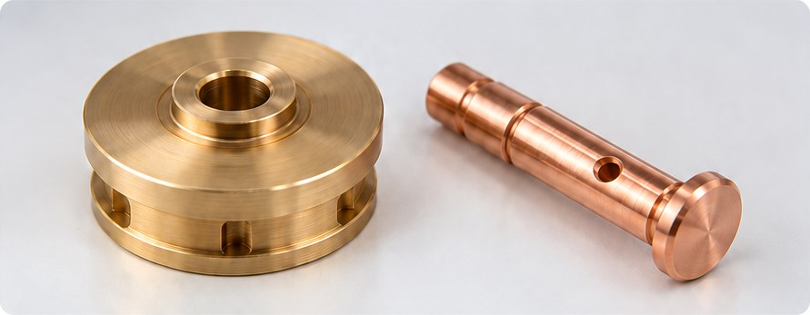 Bronze valve disc and copper linkage pin Bronze disc and copper linkage pin with machined features.