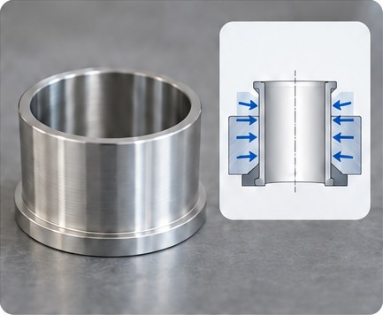 Thin-walled aluminium bushing Aluminium bushing with a conceptual diagram of distributed workholding pressure.