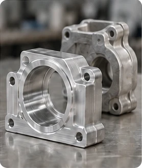 Machined housing and casting accompanying the cost comparison.