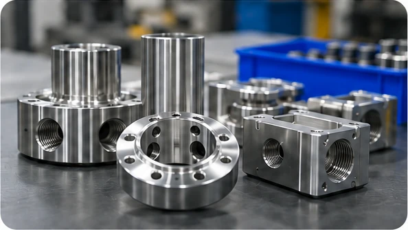 Machined components ready for release Finished machined components arranged for release