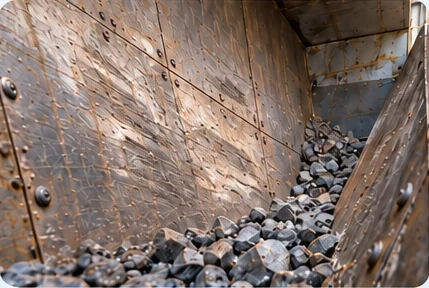 Hardox chute-before Illustration of gouged chute liner plates before upgrade