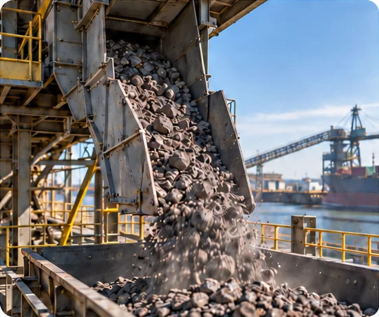 Hardox chute-ore Illustration of mineral ore flowing through a port transfer chute