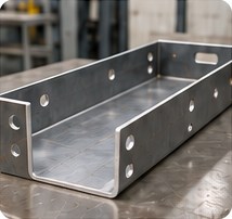 Sheet metal case study 04 step3 Completed multi-bend steel channel with mounting holes