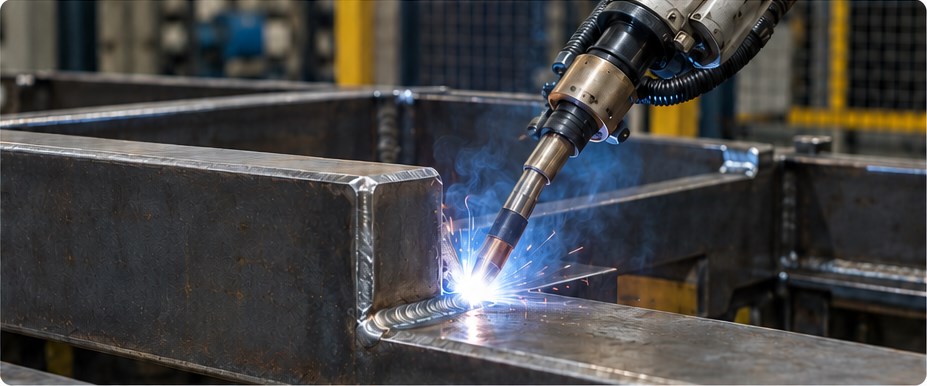 Sheet metal case study 05 main Robotic welding torch joining a heavy steel frame