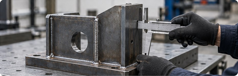 Sheet metal case study 06 detail Dimensional inspection of a steel weldment using callipers