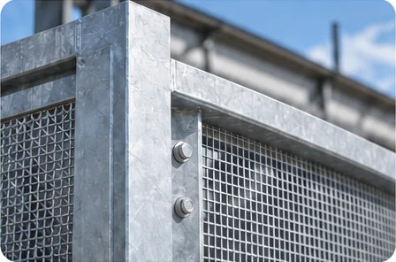 Galvanised Frame Bolted galvanised structural frame with mesh infill